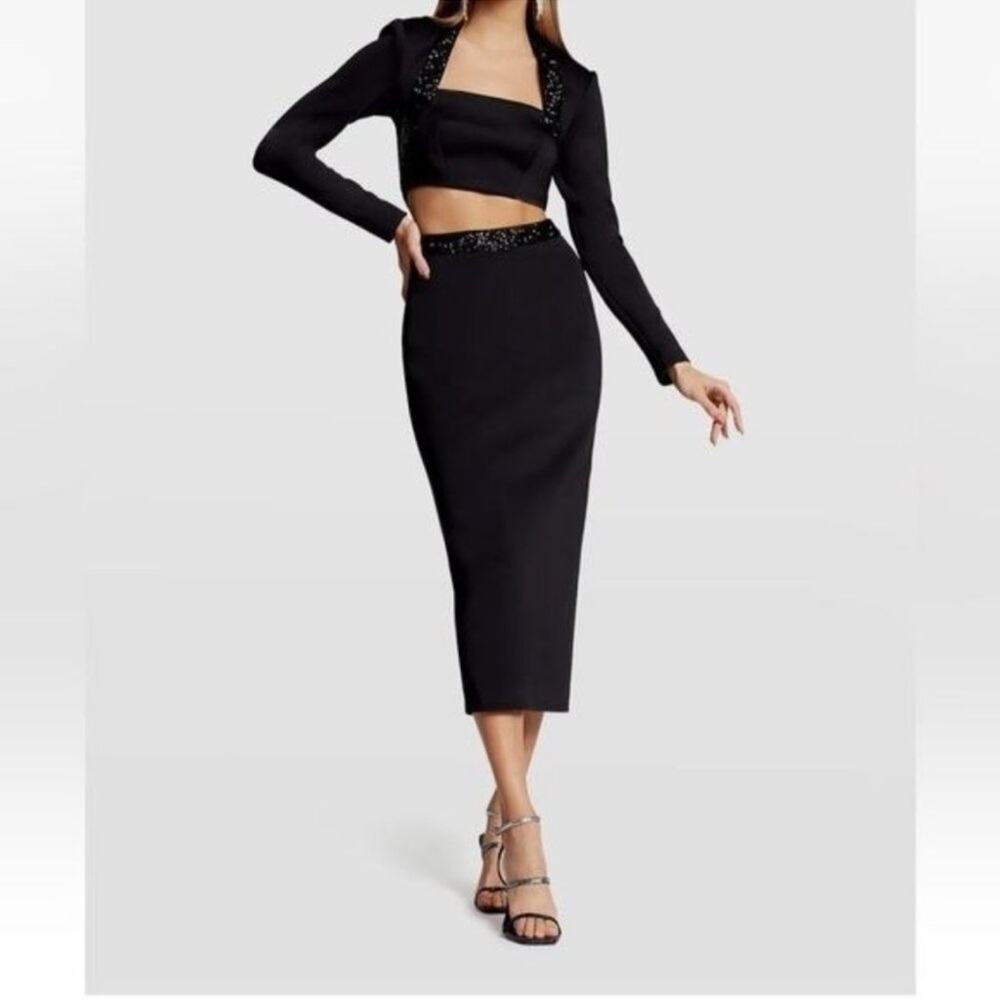 Tadashi Shoji Black Embellished Midi Pencil Skirt